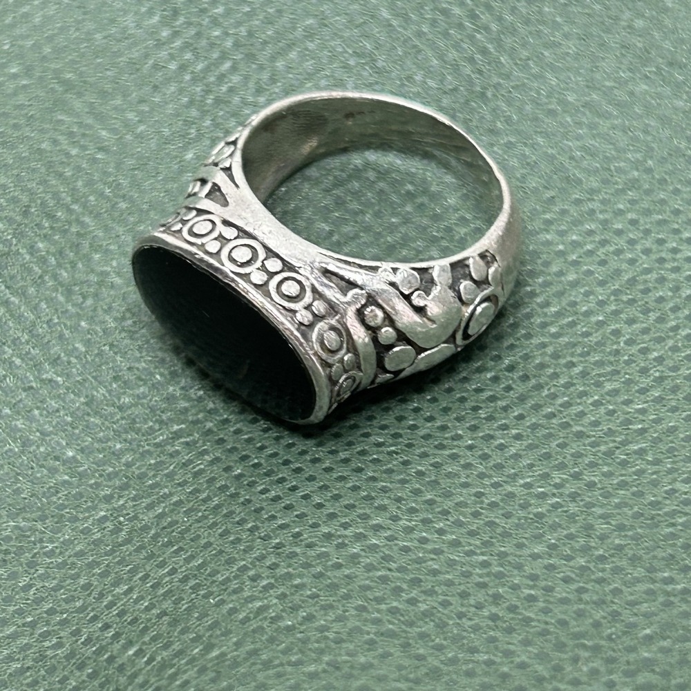 Vintage Black Onyx Ottoman Style Sterling Silver Ring Size 7.5
